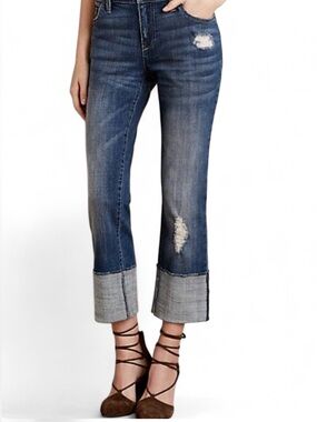Pilcro Cropped Distressed Jeans with Rolled Hem